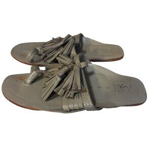 Figue Womens Tassel Leather Slip-On Sandals Size 7‎ Gray Handmade